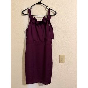 Ann Taylor LOFT Womens Plum Purple 3D Floral Bow Sheath Dress Size 4 Cocktail